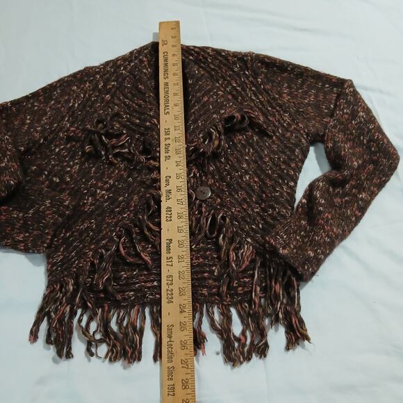 Per Una L Made in Italy Mohair/Wool plus blend Brown Speckled Cardigan Fringed - Picture 14 of 16